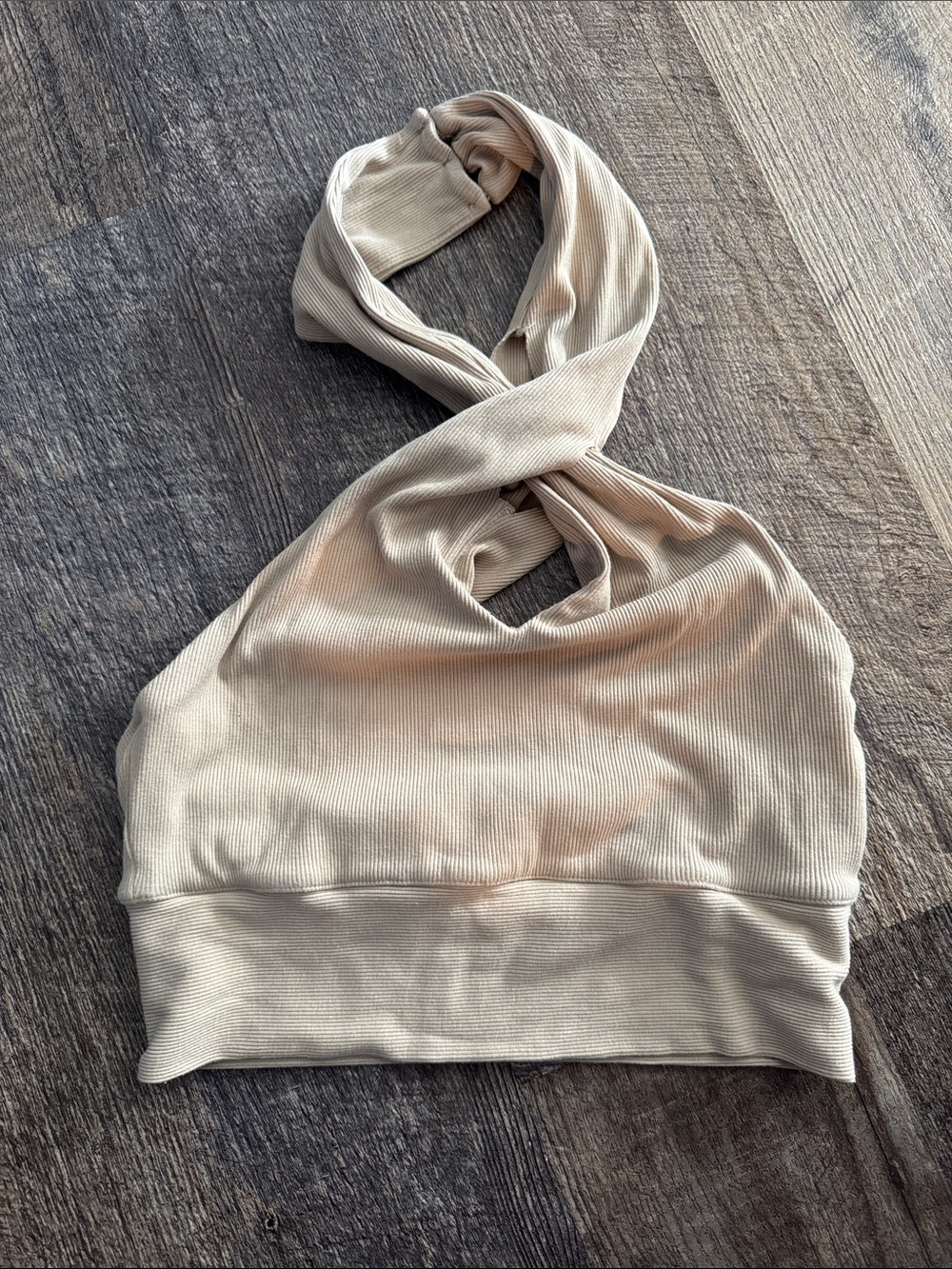 Ribbed Halter Crop Top in Light Beige